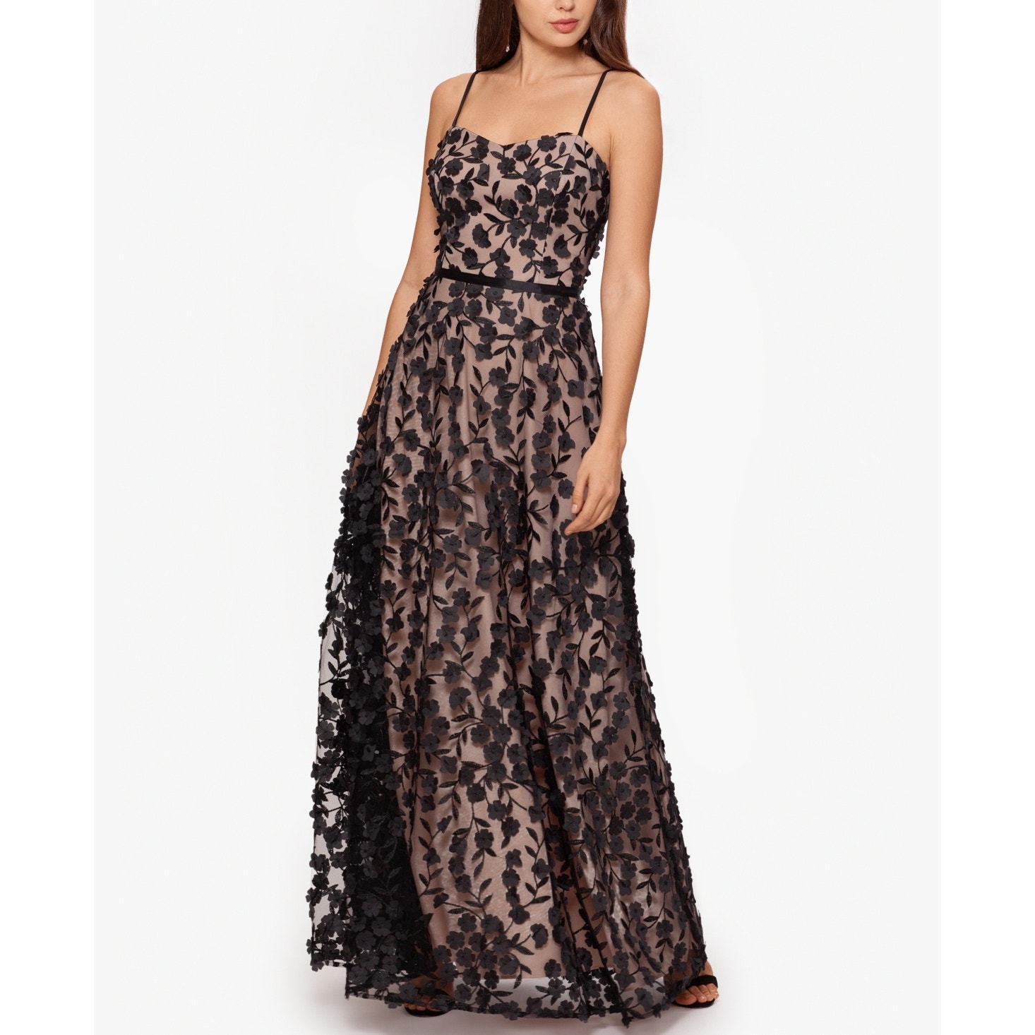 Xscape Womens Black Spaghetti Strap Sweetheart Neckline Formal Gown Dress 14 Nwt